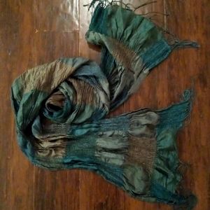 Bohemian Crinkled Turquoise & Taupe Scarf